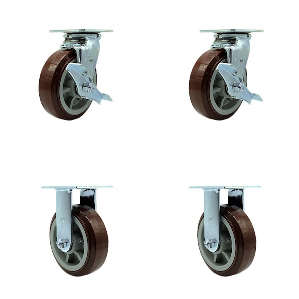 Service Caster Tool Box Caster Wheel Set 6'' Maroon Polyurethane Swivel Casters, 4PK TOOL-SCC-30CS620-PPUR-TLB-2-R-2 - main